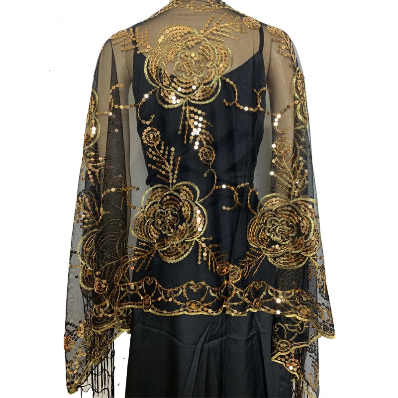 Glitter Sequins Shawls and Wraps for Evening Dresses Women's Mesh Wedding Cape Bridal Bridesmaid Shrugs Fringed Party Shawl