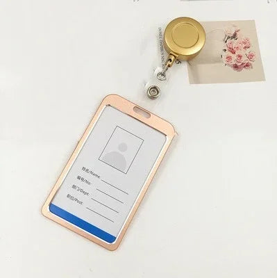 Aluminum Alloy Card Holder Retractable Badge Reel Lanyard Employee Staff Name ID Card Card Holder Business Supplies