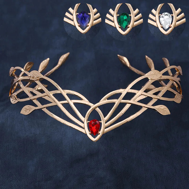 Goddess Cosplay Forehead Round Elves Crowns Tiara Women Man Vintage Leaf Headband Bridal Hair Accessories Crown Wedding Headwear