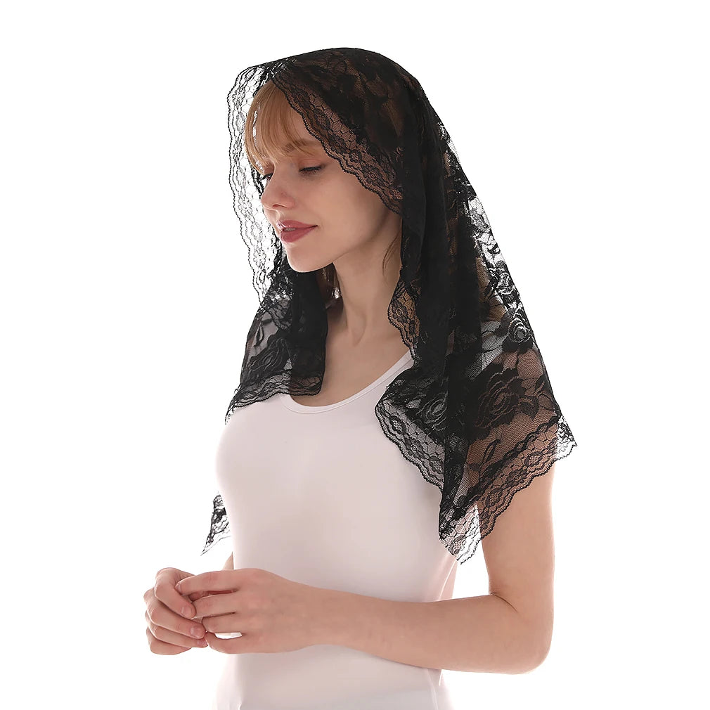 Fashion Church Shawl Lace Veil Polyester Scarf Bandana Church Prayer Wedding Mantilla Chapel White Embroidered Hijab Women Scarf