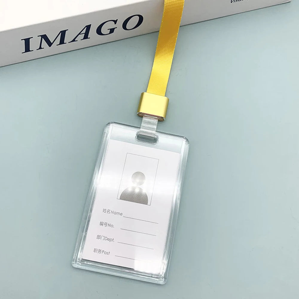Transparent Acrylic Card Cover Case Lanyard Badge Holder Sliding Company Office Staff Employee ID Name Tag Pass Bus Card Sleeve