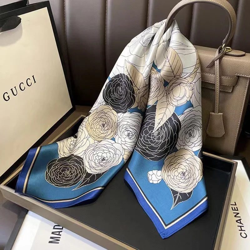 Head Scarf Women Luxury Brand Square 70*70cm Silk Foulard Satin Bandana Cheveux Soft Neckerchief Hijab Hair Scarves For Ladies