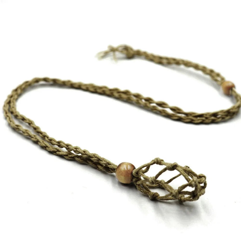 Adjustable Braided Necklace Cord Empty Stone Holder Wax Rope DIY Necklace Natural Quartz Crystal Healing Stone Net Bag Pendant