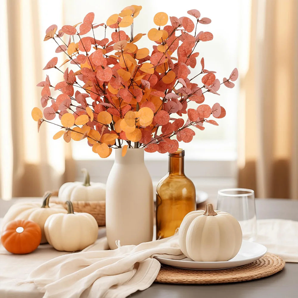 Artificial Eucalyptus Leaves Stems Thanksgiving Decor Tall Eucalyptus Fall Decorations for Halloween Farmhouse Decoration Floral