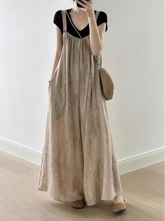 Ladies Cotton Linen Lazy Overalls Summer Drape Loose Casual Wide Leg Pants High Waist Long Trousers Comfortable Fit Casual Pants
