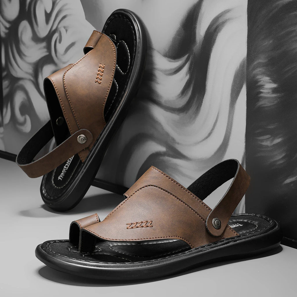 Beach Shoes Summer New Genuine Leather Men's Sandals Casual Breathable Non-Slip Dual-Use Flip-Flops Slippers