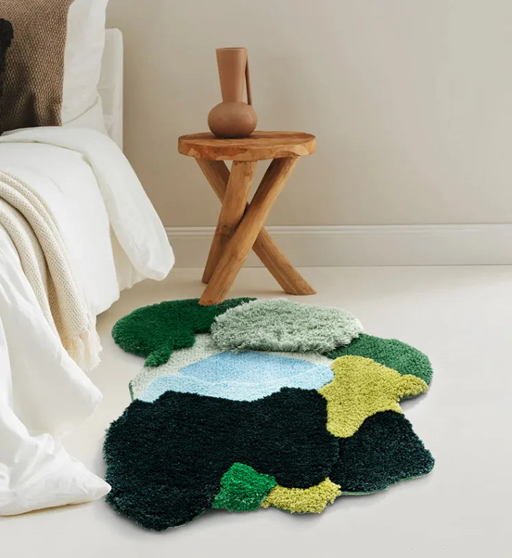 Nordic 3D Lawn Moss Rugs Carpet for Bedroom Living Room Green Forest Irregular Home Decor Chic Room Floor Mat Bedside Area Rug