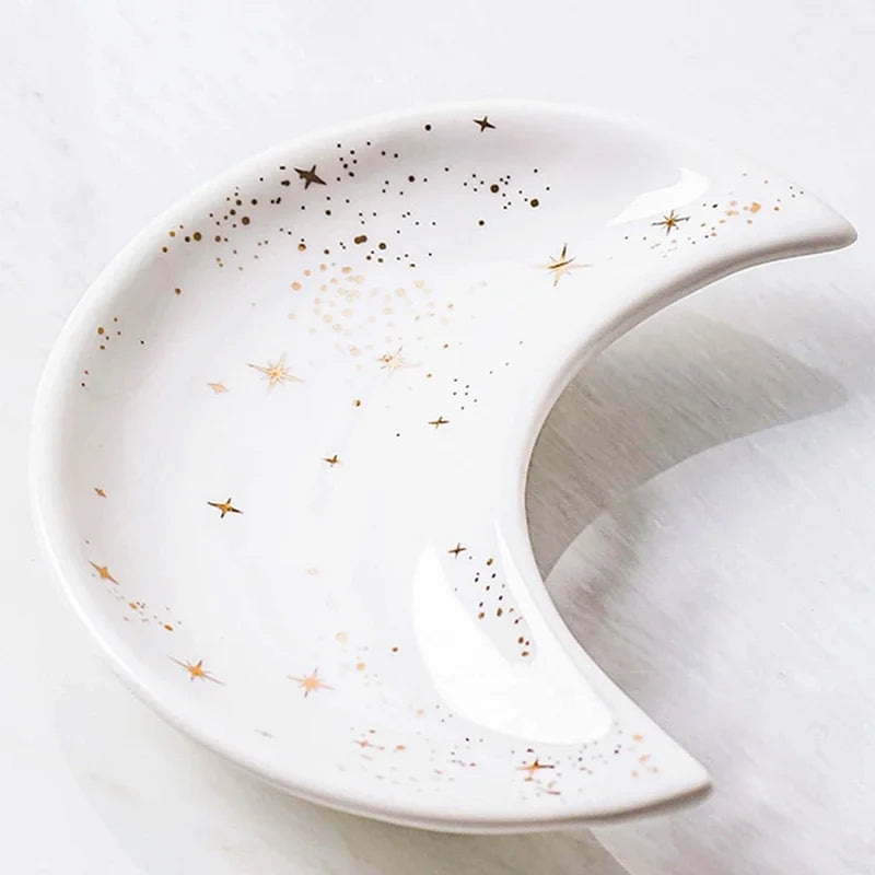 Nordic Ceramic Moon Shape Small Jewelry Dish Earrings Necklace Ring Storage Plates Fruit Dessert Display Bowl Decoration Tray