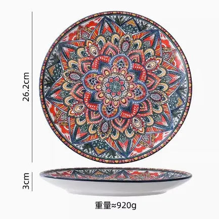 New Bohemian Style Ceramic Household Dishes with Handles Bowls Dishes and Household Dishes Set