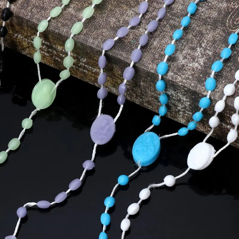 8 Colors Plastic Noctilucent Necklace Rosary Beads Luminous Necklace Catholicism Prayer Religious Jewelry for Daily Wear