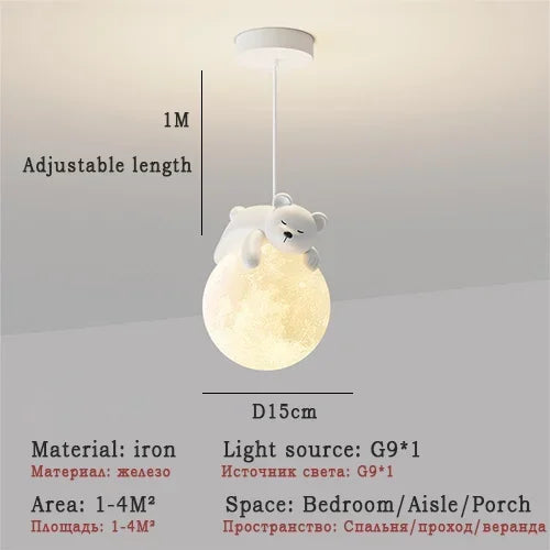 Modern Minimalist LED Chandelier Children's Rooms Bedrooms Bedside Aisles Balconies Pendant Lamp Creative Study Bear Decor Light