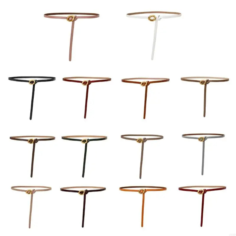 652F Selfknotted Thin Belt Aesthetic Leather Belt Waistband Decorative Skinny Belt for Shirt Dress Elegant Office Formal Belt