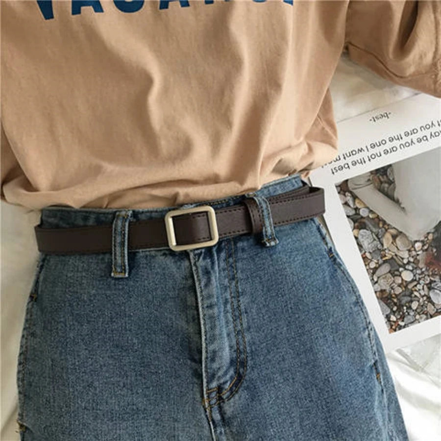 PU Leather Belt For Women Square Buckle Pin Buckle Jeans Black Belt Chic Luxury Brand Ladies Vintage Strap Female Waistband