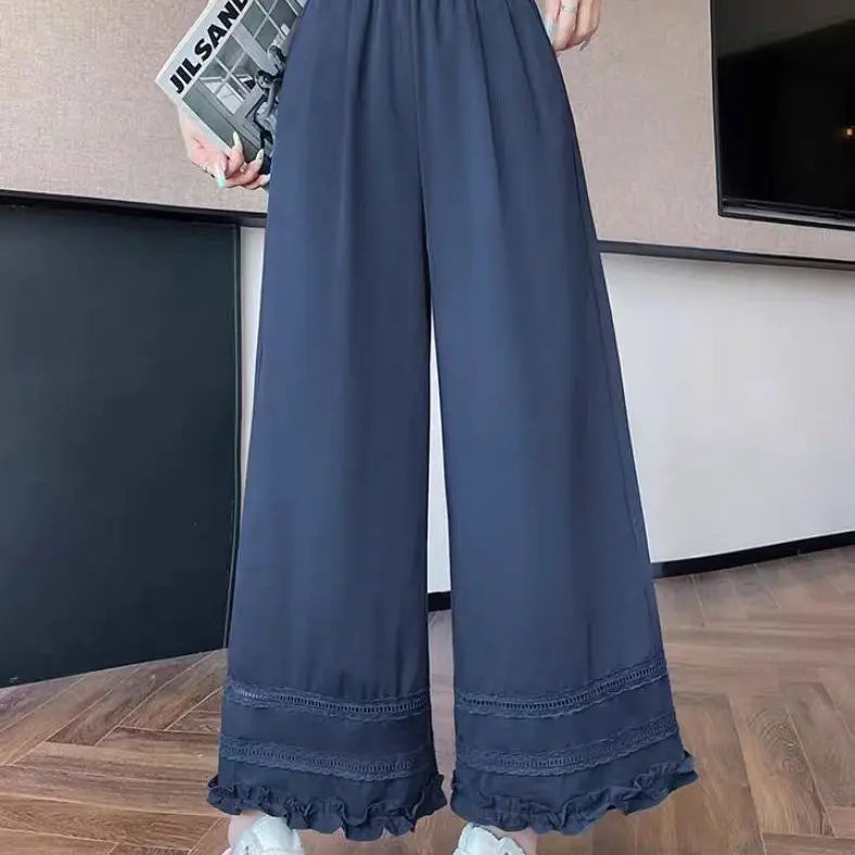 Lace Lace Spliced high-waist Wide-leg  New Loose Thin Sun Protection Casual Straight-leg Pants