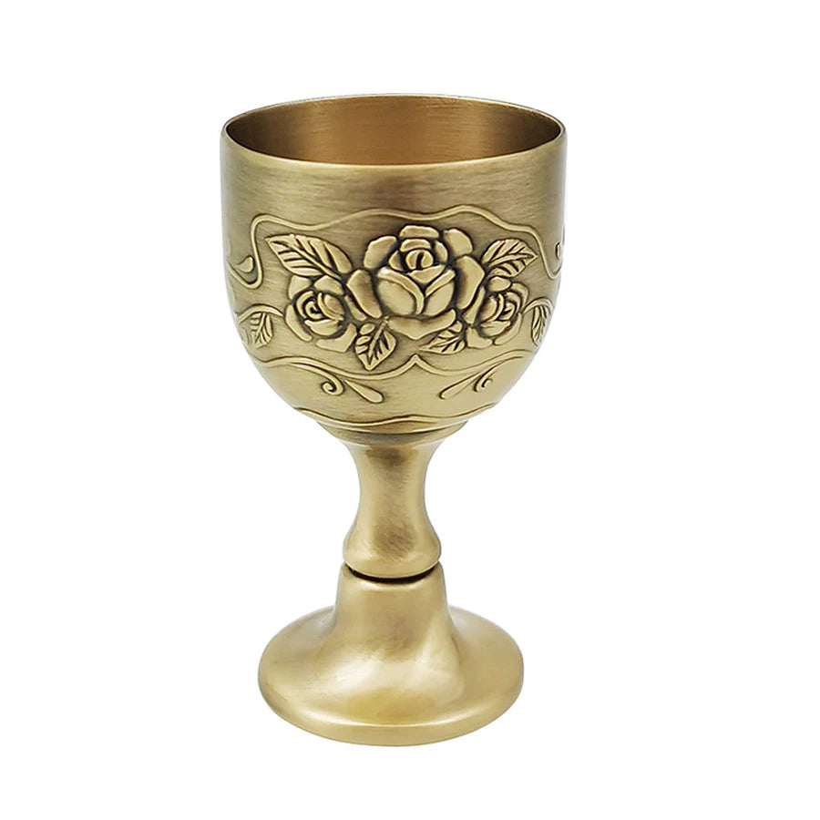 Vintage Goblet Flower Embossed Gold Communion Cup Copper Metal Wine Chalice Flower Embossed Shot Glasses Copper Metal Wine Cups