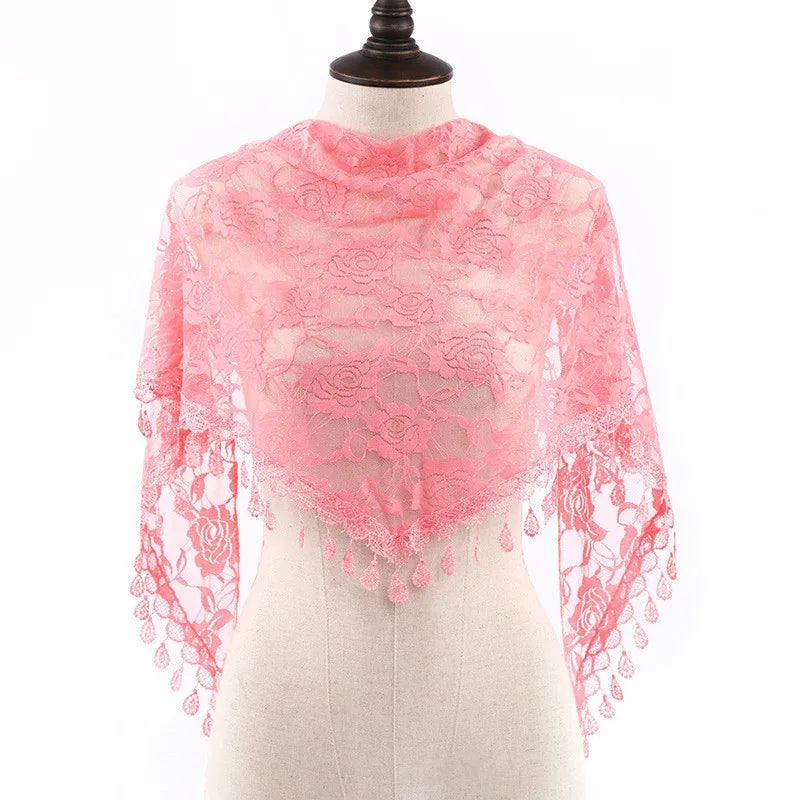 Fashion Church Shawl Lace Veil Scarf Bandana Church Prayer Wedding Mantilla Chapel White Embroidered Hijab Women Scarves