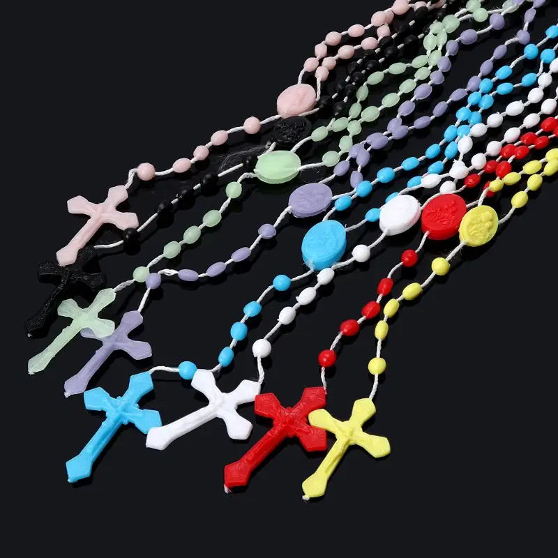 8 Colors Plastic Noctilucent Necklace Rosary Beads Luminous Necklace Catholicism Prayer Religious Jewelry for Daily Wear