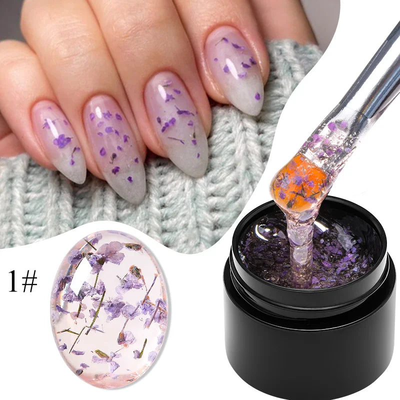 MEET ACROSS 5ML Blue Dried Flower Gel Nail Polish Natural Flower Fairy Nail Art Soak Off UV LED Painting Gel Varnish For Nails