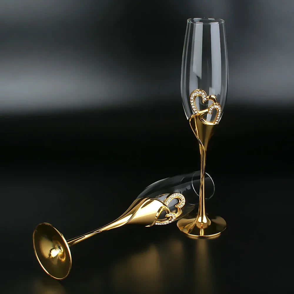 Crystal champagne glasses, wedding goblets, red wine glasses, European household sparkling sweet wine glasses, golden glasses