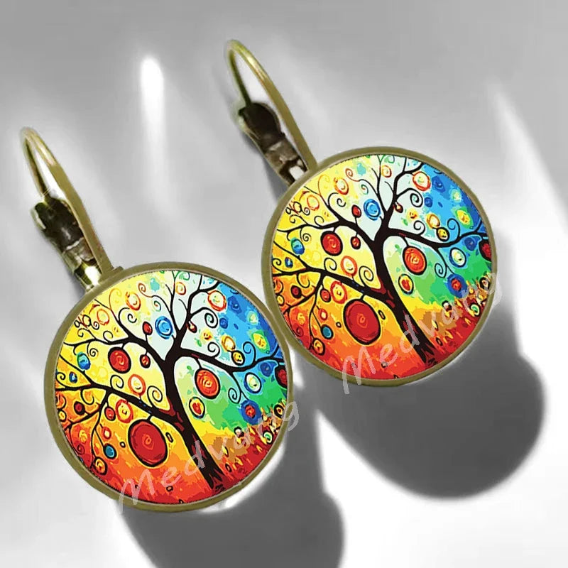 2024 Natural Scenery Earrings beautiful village Women Stud Earring  Abstract Oil Painting House Glass Cabochon Earrings  jewelry