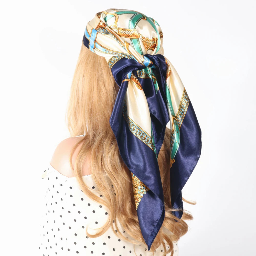 Silk Head Scarf Women Luxury Fashion Hair Scarve Summer Foulard Femme Satin Shawl Kerchief 90cm Square Headscarf Bandana Cheveux