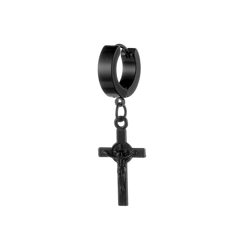 Classic Simple Cross Pendant Earrings Stainless Steel Fashion Vintage Geometric Stud Ear Jewelry Party Gifts For Women Men