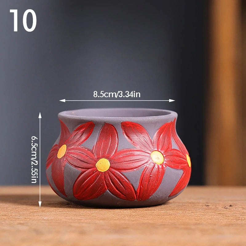 Mediterranean Style Flower Pot Retro Red Pottery Flower Pots Vintage Printed Creative Ceramic Succulent Planters Indoor Outdoor
