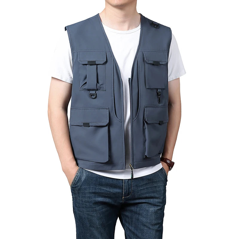 6xl Big Size Multi-Pocket Vest Men Women Outdoor Sporting Fishing Vest Photography Work Clothes 5xl 4xl Casual Cargo Vest Jacket
