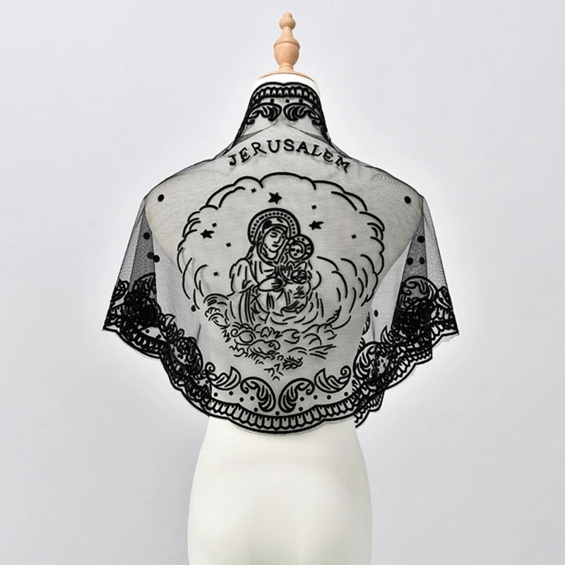 Classical Catholic Shawl Triangular Scarf Headband with Delicate Stitching for Prayer Gatherings and Fashion Accessories