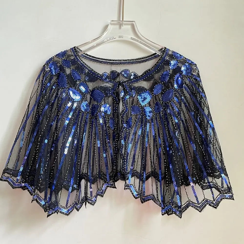 Women's 1920s Shawl Wedding Party Shawl Beaded Sequin Deco Evening Cape Flapper Cover Up Gatsby