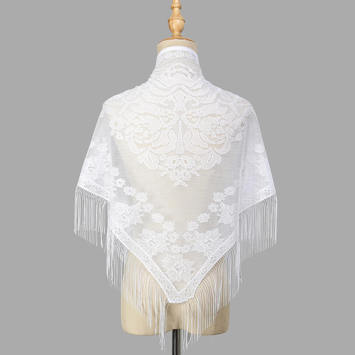 Women Embroidered Lace Tassel Scarf Shawl Triangle Fringe Solid Color Shawls Fashion Lightweight Prayer Hijab Headscarf Veils