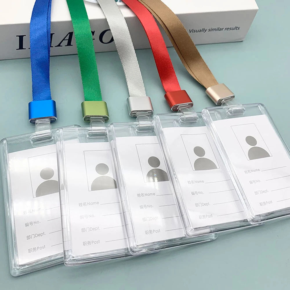 Transparent Acrylic Card Cover Case Lanyard Badge Holder Sliding Company Office Staff Employee ID Name Tag Pass Bus Card Sleeve