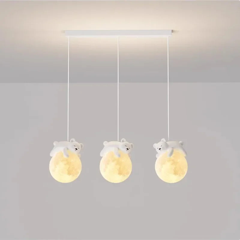 Modern Minimalist LED Chandelier Children's Rooms Bedrooms Bedside Aisles Balconies Pendant Lamp Creative Study Bear Decor Light