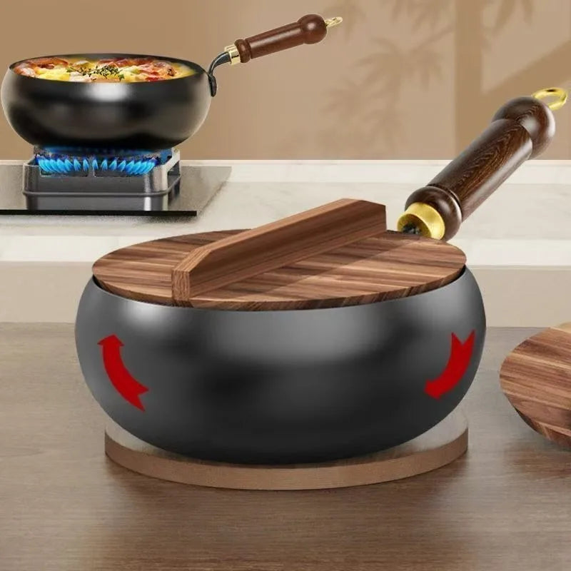 Traditional handmade forging iron pot for home use, healthy non stick pan, stir fry pan, stew pan, small iron pot