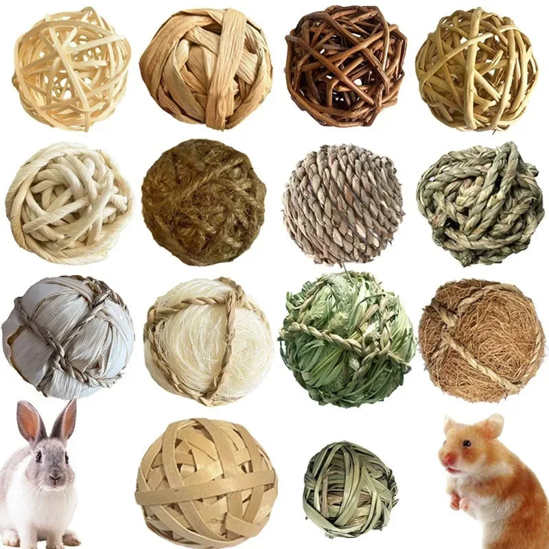 Chewing Braided Ball Guinea Pig Rabbit Hamster Small Animal Play Pet Interactive Chew Toy Natural Grass Ball Bunny Supplies
