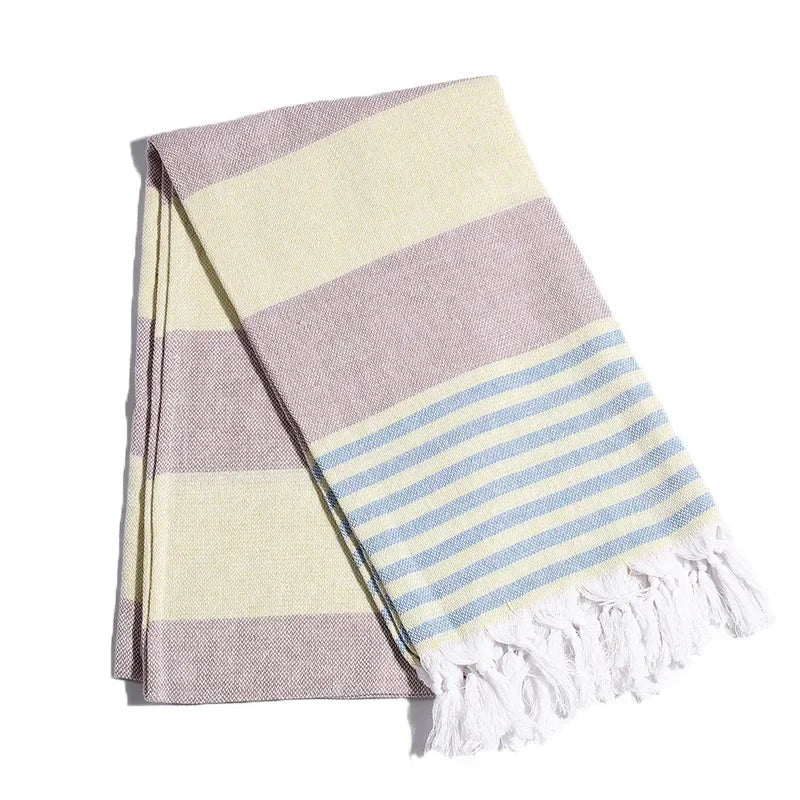 Cotton and Linen Striped Quick-drying Shawl European and American Popular Yarn-dyed Cotton Turkish Beach Towel with Tassels