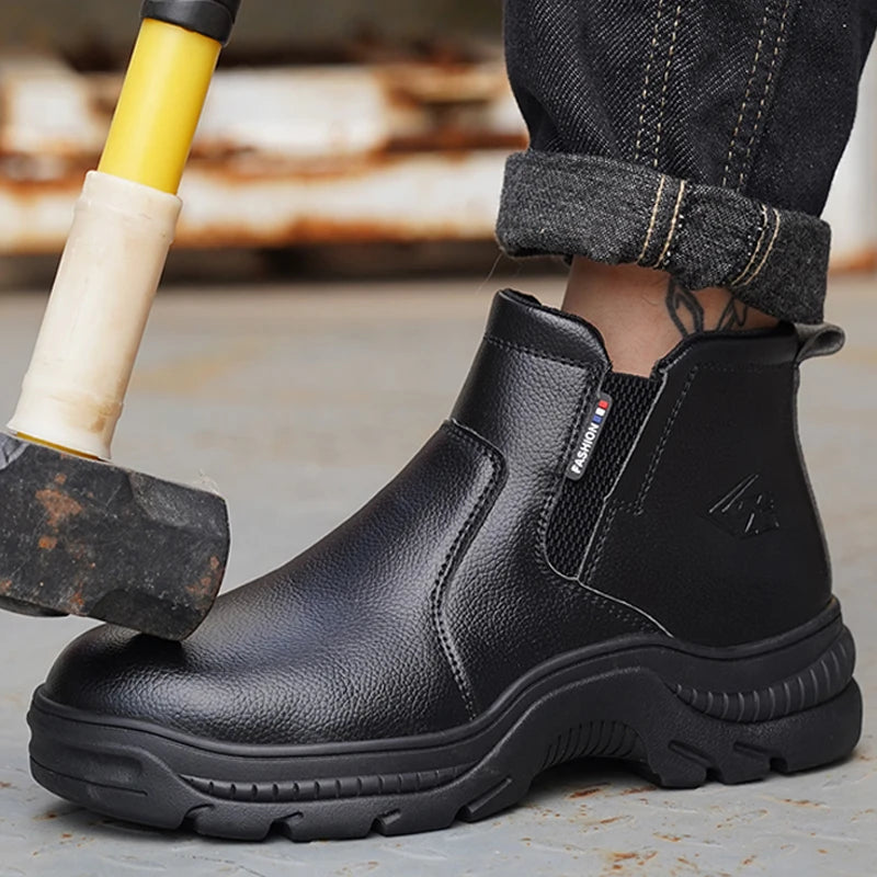 2025 Quality Leather Boots Men Safety Shoes Waterproof Work Boots Safety Steel Toe Shoes Men Puncture-Proof Indestructible Shoes