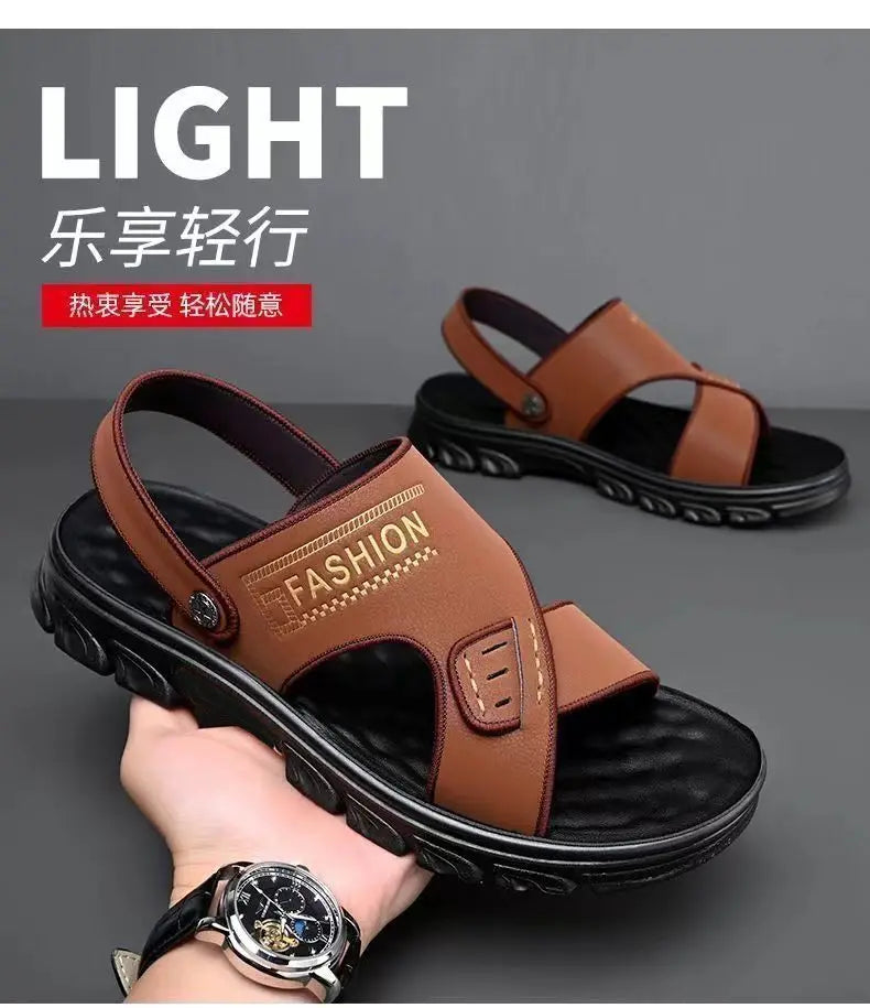 Sandals men's leather thick soled beach sandals for summer wear, non slip and wear-resistant dual-purpose sandals