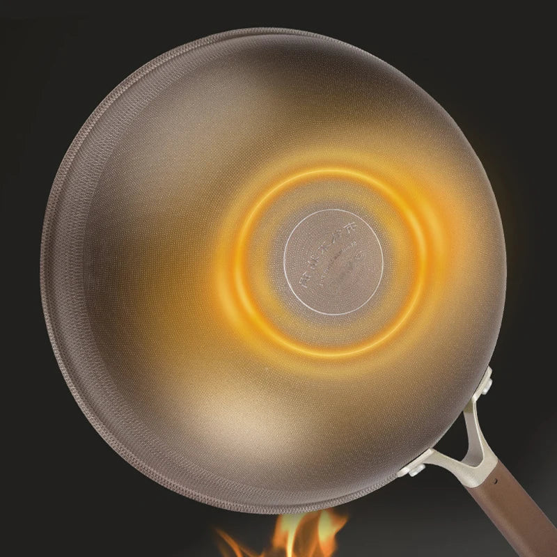 Non-stick Wok Frying Pan Titanium Stainless steel Uncoated Home Induction Gas stove Universal Skillet Saucepan Kitchen Cookware
