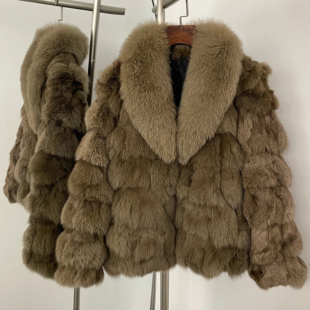 MENINA 2025 Winter Jacket Women Real Fox Fur Coat  Natural Fox Fur Collar Outerwear Thick Warm Sleeve Fashion Streetwear