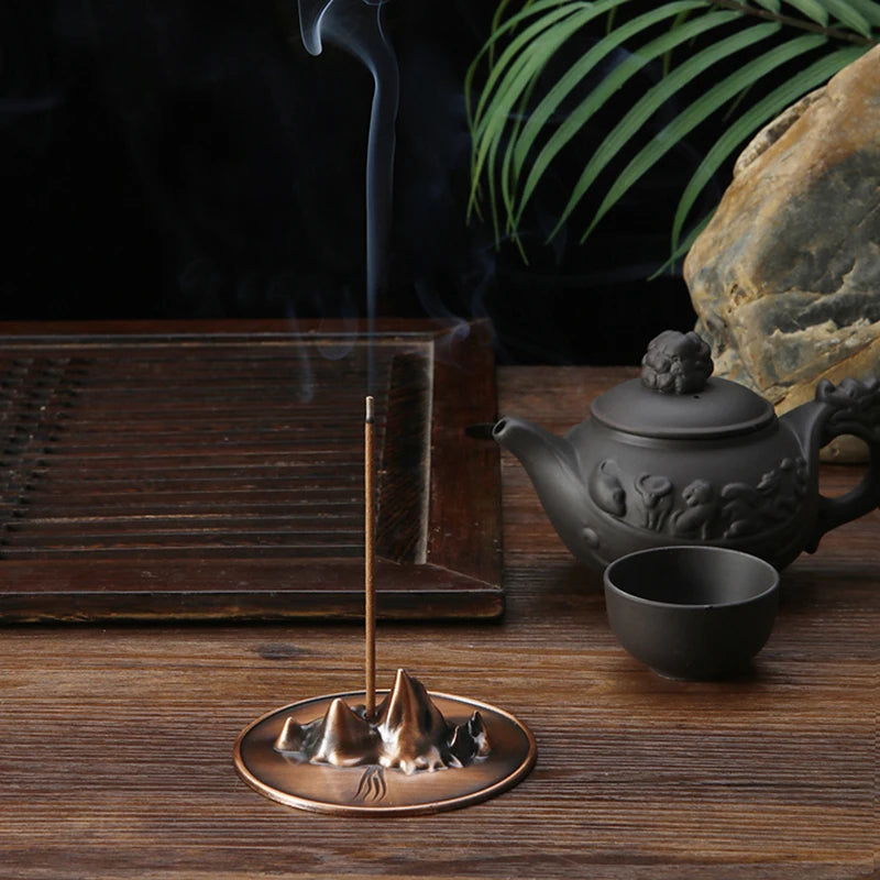Metal Incense Burner Creative Mountain Incense Plate Bronze Incense Holder for Aromatherapy Threaded Incense Buddhism Supplies