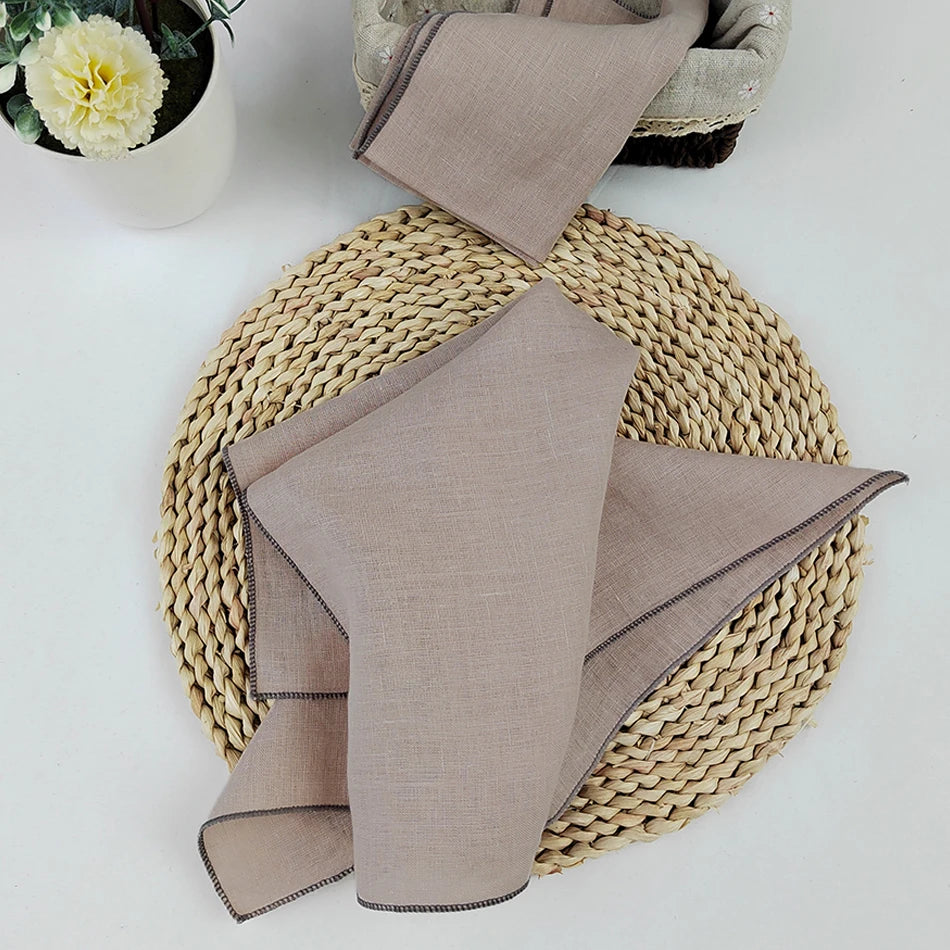 Set Of 4 Pure Linen Napkins Cloths Reusable 40x40cm Soft Comfortable Fabric Kitchen Accessories for Wedding Birthday Parties
