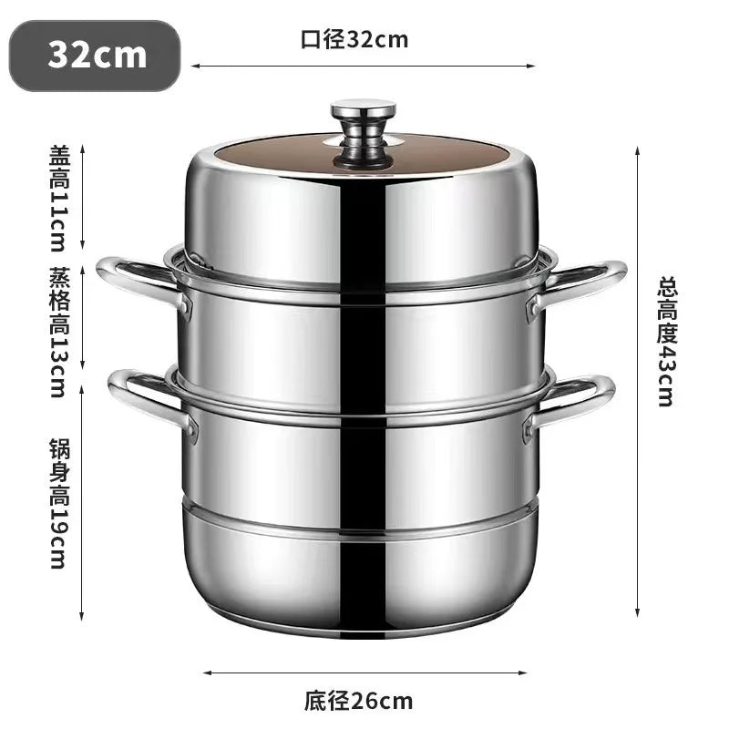 Multifunctional extra thick steamed bread pot 3 Layers Stainless Steel Steamer Gas Stove Induction Cooker Universal steam pot