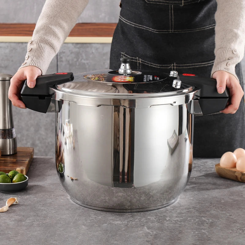 Large capacity stainless steel pressure cooker, compatible with stoves, used for safe cooking, canning, and stewing