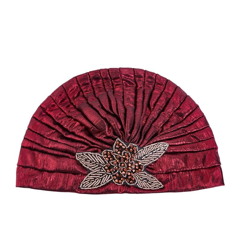 New Metallic Jewelry Turban Caps Elegant Pleated Head Band For Women Hijab Scarf Bonnet Islamic Wrap Beanies Head Scarves
