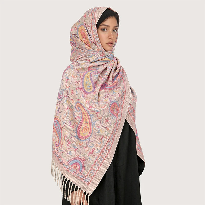New Shawl Warm Winter Scarf Hijab Women Print Paisley Cashmere Pashmina Thick Wrap Head Neck Foulard Luxury 2024 Blanket Echarpe