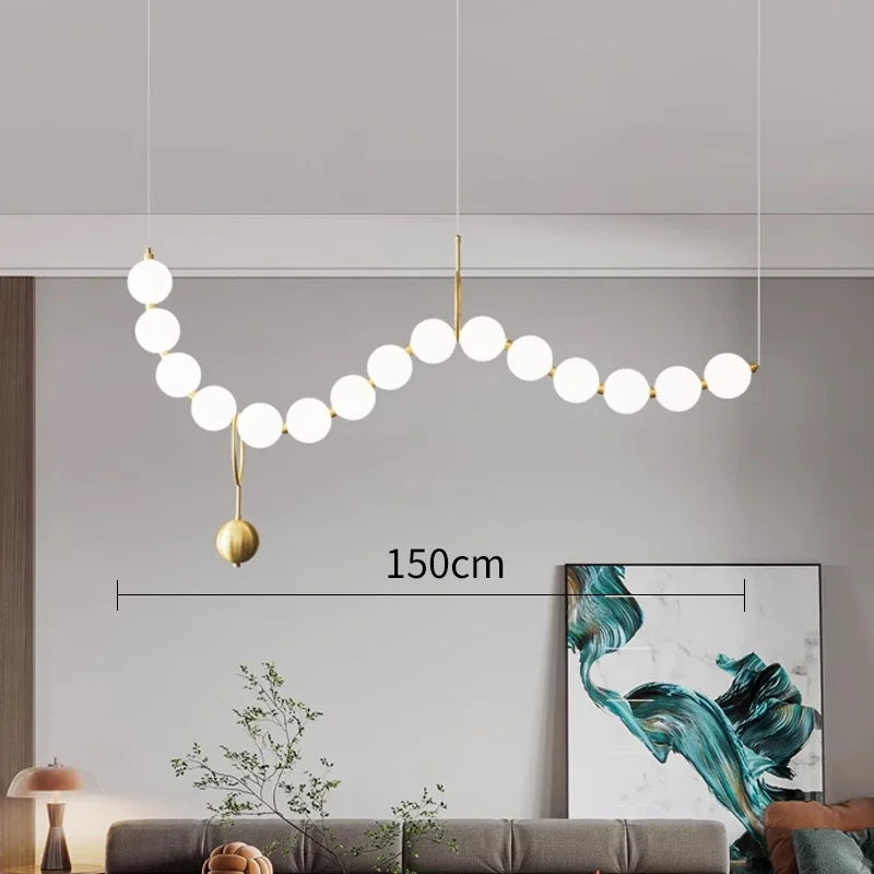 Modern Minimalist Necklace Shaped Glass Ball Pendant Light, Magic Bean Living Room Long Dining Table Light, Pendant Light