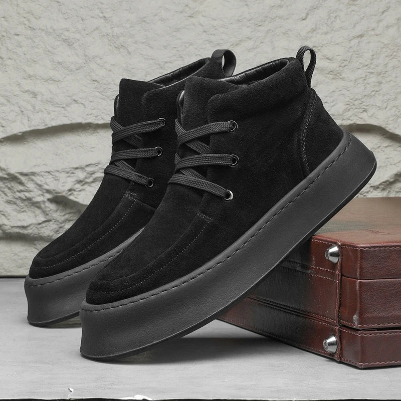 2025 winter new men's shoes cold resistant and warm high top shoes suede mid top board shoes retro casual short boots work boots