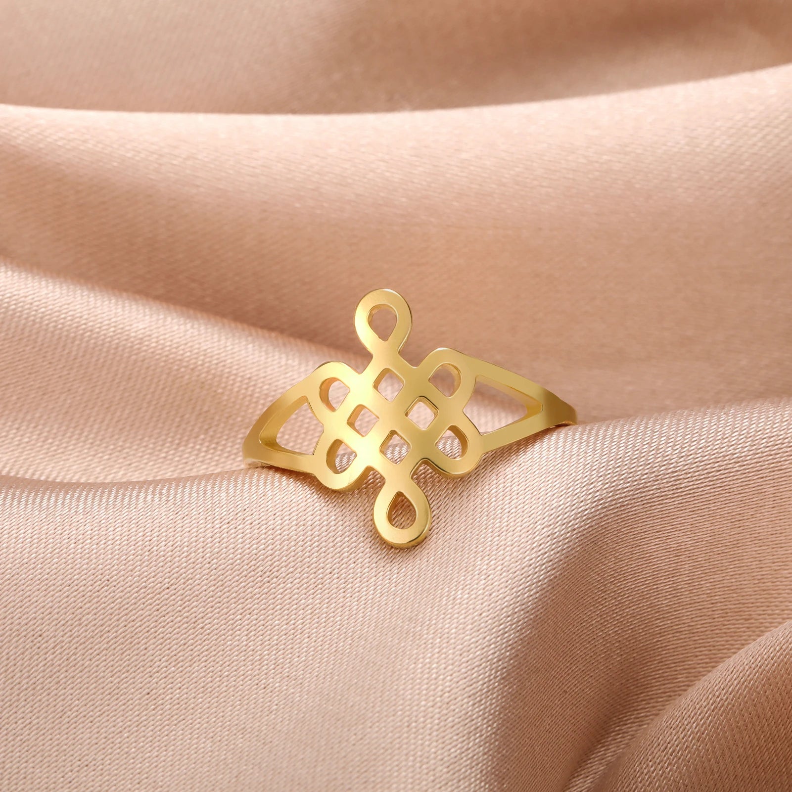 Skyrim New In Women Celtics Knot Geometric Ring Stainless Steel Gold Color Minimalist Finger Rings Jewelry Wedding Band Gift