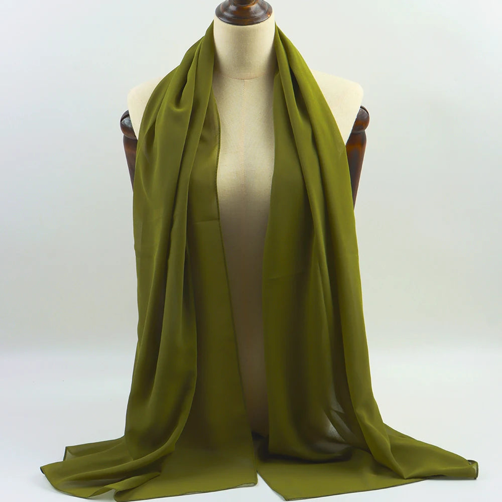 Fashion Pearl Chiffon Hijab Shawls Of Muslim Women Solid Color Head Wraps Scarf For Ladies